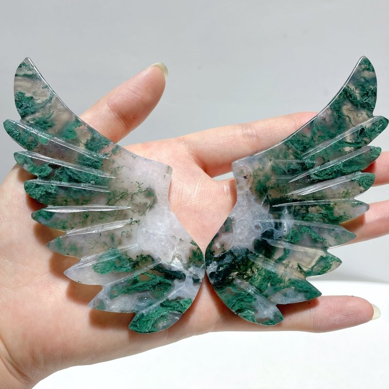 5 Pairs Moss Agate Pegasus Wing Carving With Stand - Wholesale Crystals