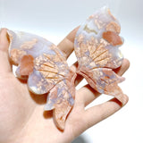 5 Pairs Pink Agate Butterfly Wing Carving With Stand - Wholesale Crystals