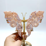 5 Pairs Pink Agate Butterfly Wing Carving With Stand - Wholesale Crystals