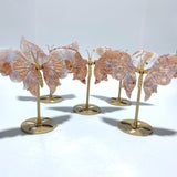5 Pairs Pink Agate Butterfly Wing Carving With Stand - Wholesale Crystals