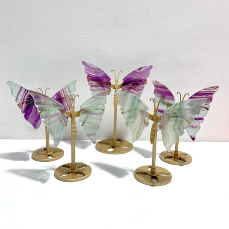 5 Pairs Rainbow Fluorite Symmetry Small Butterfly Wing With Stand - Wholesale Crystals