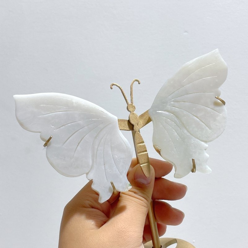 5 Pairs Sakura Flower Agate Butterfly Wing Carving With Stand - Wholesale Crystals