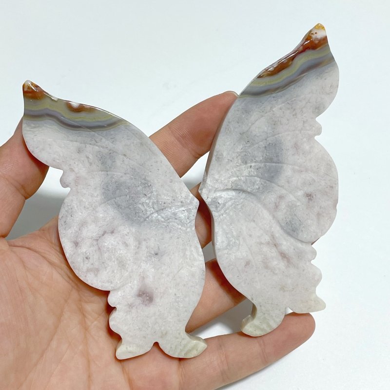5 Pairs Sakura Flower Agate Butterfly Wing Carving With Stand - Wholesale Crystals