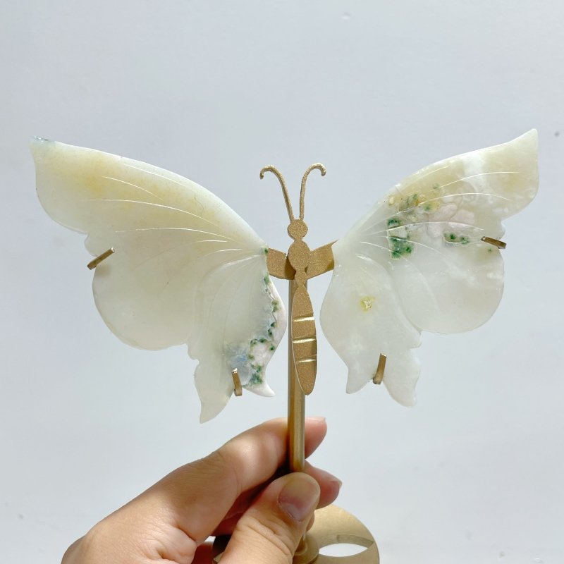 5 Pairs Sakura Flower Agate Butterfly Wing Carving With Stand - Wholesale Crystals