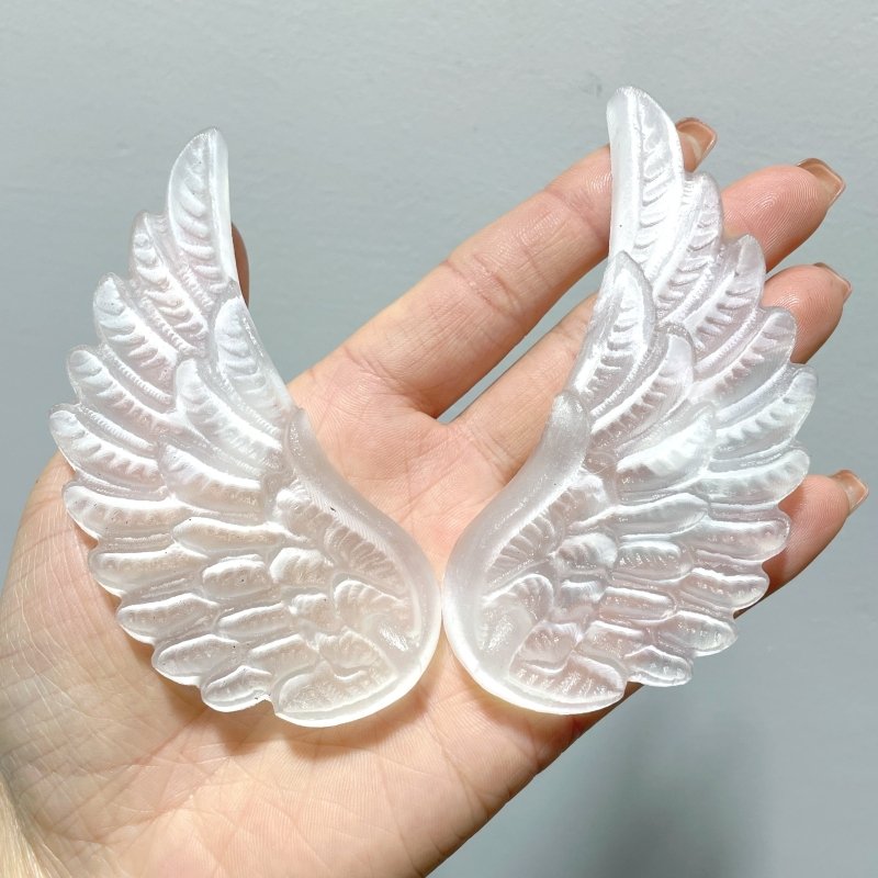 5 Pairs Selenite Angel Wing Carving With Stand - Wholesale Crystals