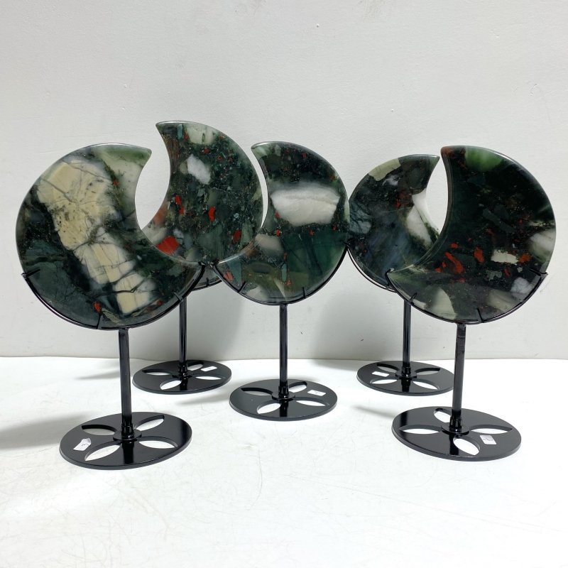 5 Pieces Africa Blood Stone Moon Carving With Stand - Wholesale Crystals
