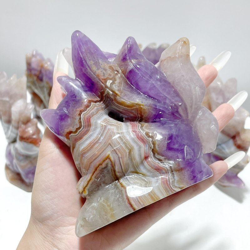 5 Pieces Amethyst Mixed Agate Nine - tailed Fox Carving - Wholesale Crystals