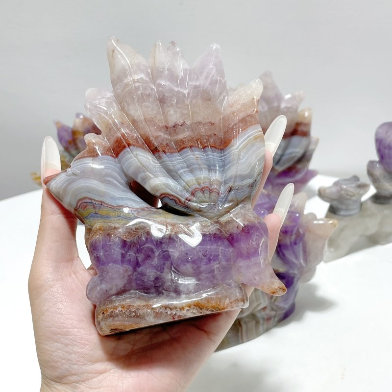 5 Pieces Amethyst Mixed Agate Nine - tailed Fox Carving - Wholesale Crystals