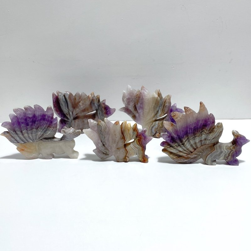 5 Pieces Amethyst Mixed Agate Nine - tailed Fox Carving - Wholesale Crystals