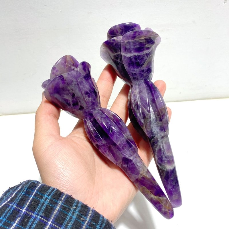 5 Pieces Chevron Amethyst Flower Carving With Stand - Wholesale Crystals