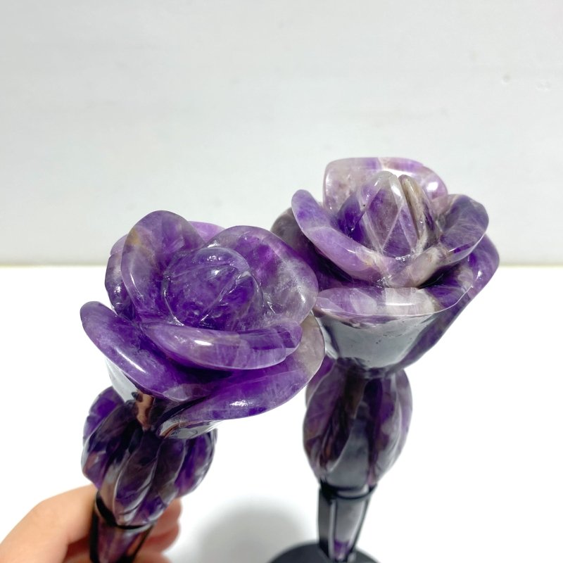 5 Pieces Chevron Amethyst Flower Carving With Stand - Wholesale Crystals