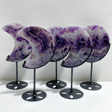 5 Pieces Chevron Amethyst Moon With Stand -Wholesale Crystals