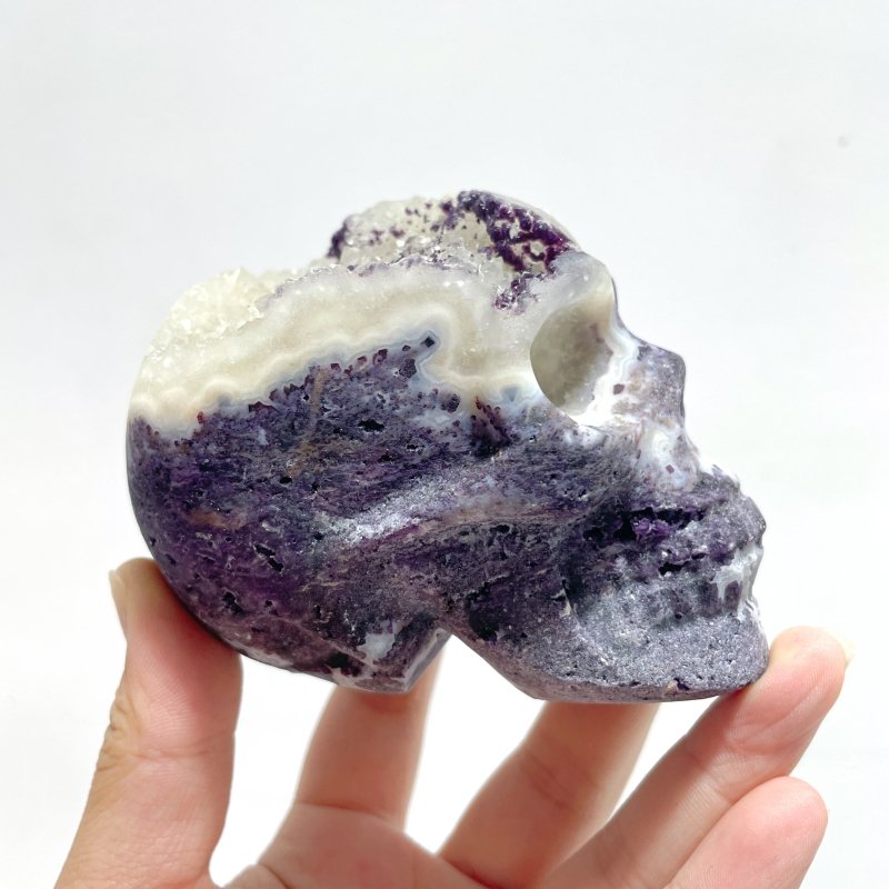 5 Pieces Druzy Geode Purple Fluorite Skull Carving - Wholesale Crystals