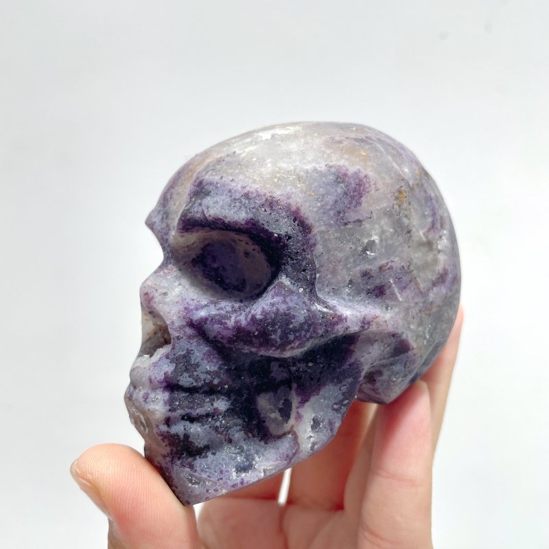 5 Pieces Druzy Geode Purple Fluorite Skull Carving - Wholesale Crystals