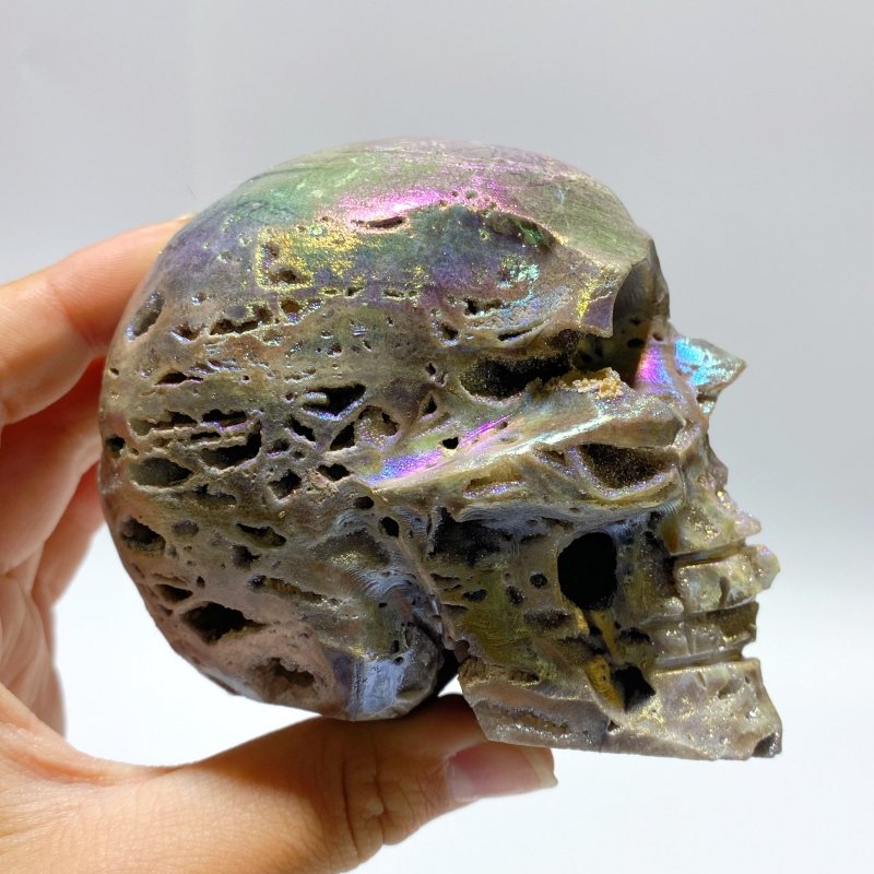 5 Pieces Geode Aura Sphalerite Skull Carving - Wholesale Crystals