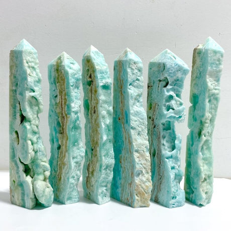 5 Pieces Large Blue Hemimorphite Four-Sided Tower Raw Side -Wholesale Crystals