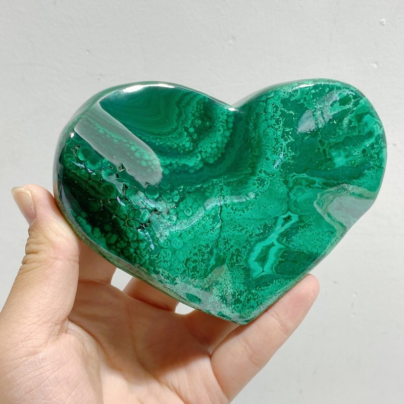 5 Pieces Large Malachite Heart Raw Bottom -Wholesale Crystals