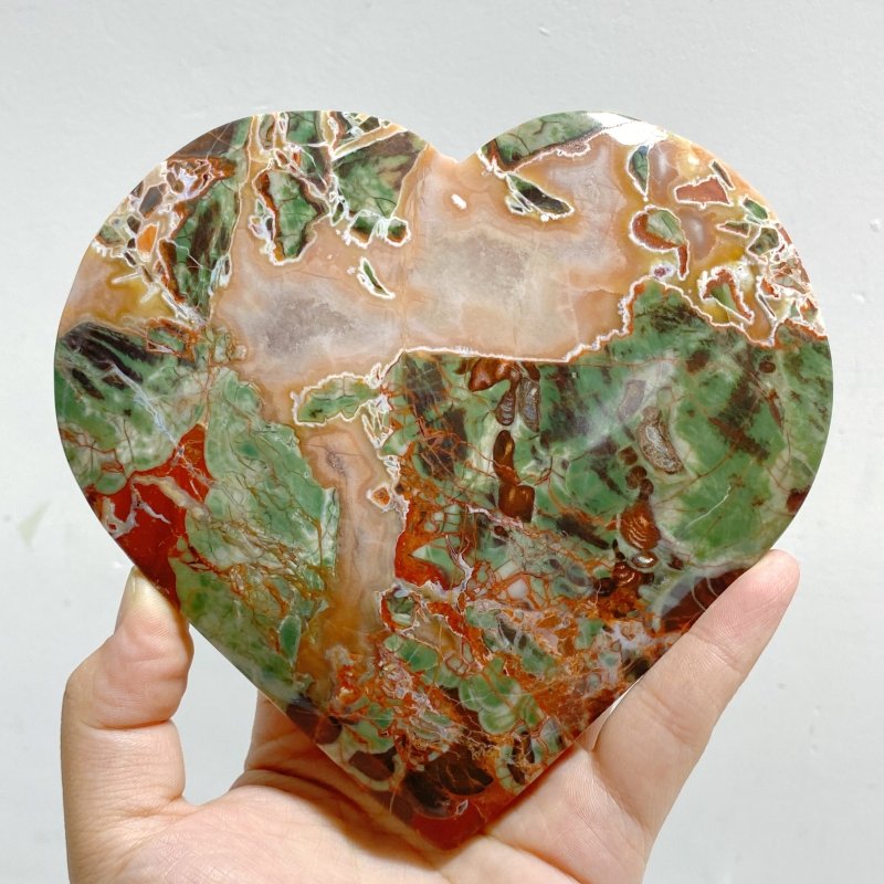 5 Pieces Large Money Agate Heart With Stand -Wholesale Crystals