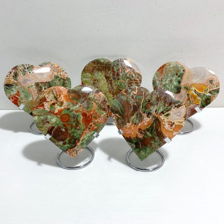 5 Pieces Large Money Agate Heart With Stand -Wholesale Crystals