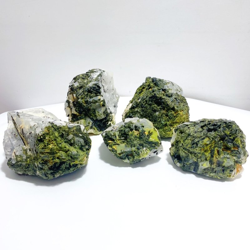 5 Pieces Large Raw Green Tourmaline In Quartz Specimen - Wholesale Crystals