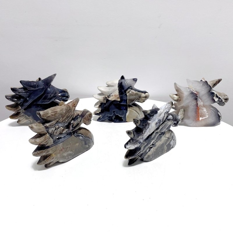 5 Pieces Large Volcanic Agate Unicorn Carving(UV - Reactive) - Wholesale Crystals