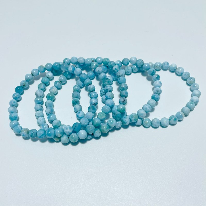 5 Pieces Larimar 6mm Bracelet Dominican Republic Larimar - Wholesale Crystals