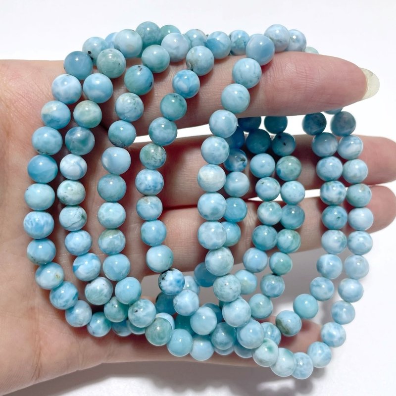 5 Pieces Larimar 6mm Bracelet Dominican Republic Larimar - Wholesale Crystals