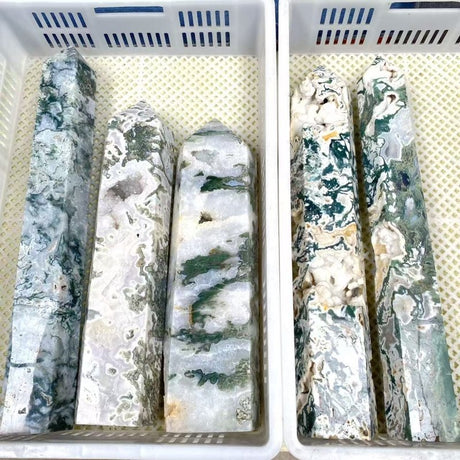 5 Pieces Moss Agate Large Tower Geode Point (Sea Freight Only) -Wholesale Crystals