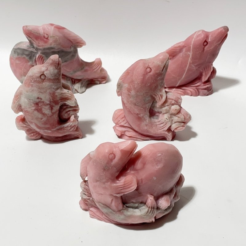 5 Pieces Pink Opal Dolphin Carving - Wholesale Crystals