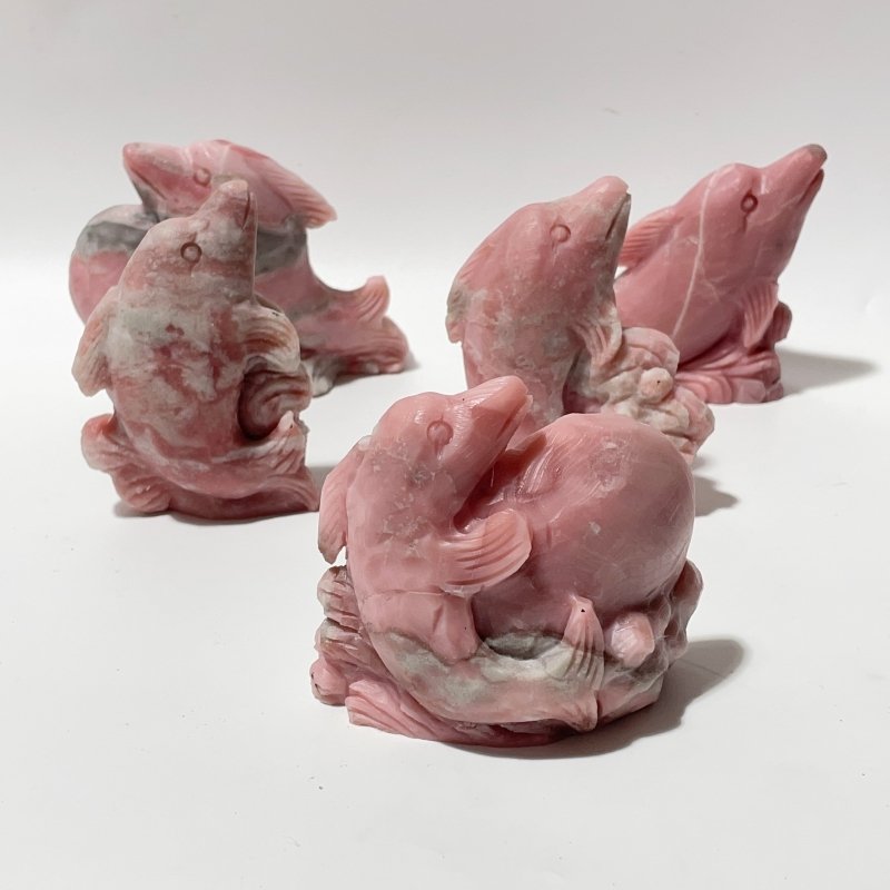 5 Pieces Pink Opal Dolphin Carving -Wholesale Crystals