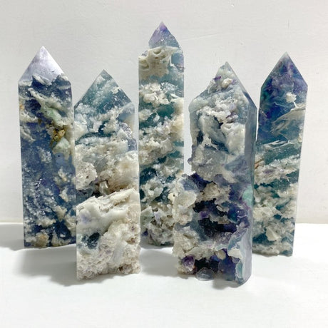 5 Pieces Rainbow Fluorite Raw Side Four-sided Tower Point -Wholesale Crystals