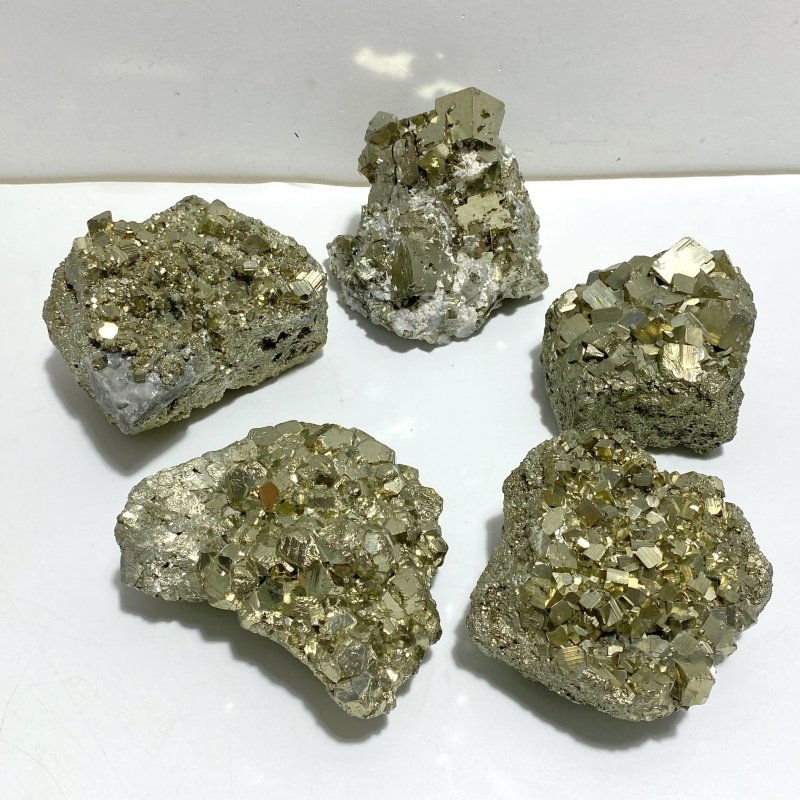 5 Pieces Raw Pyrite Mixed Calcite Specimen Mineral - Wholesale Crystals