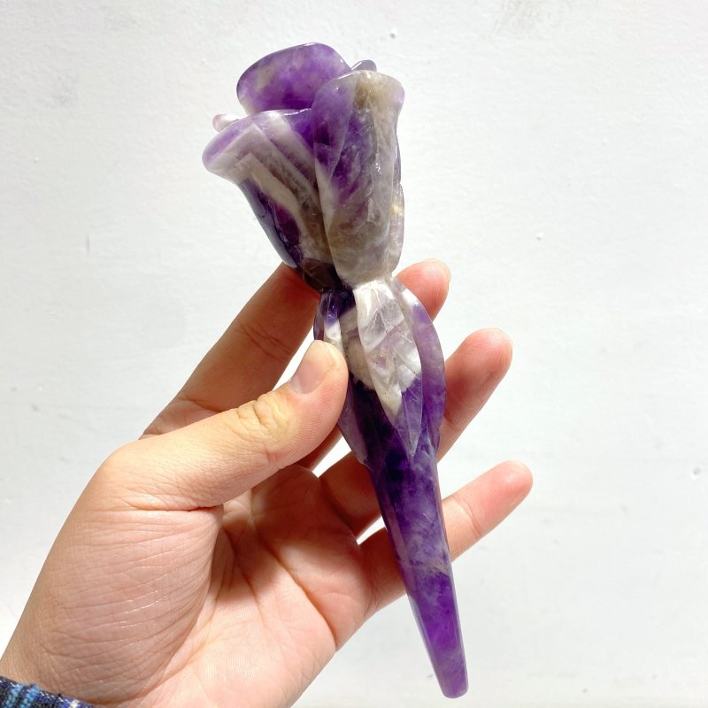 5 Pieces Rose Quartz Chevron Amethyst Flower Carving With Stand - Wholesale Crystals