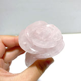 5 Pieces Rose Quartz Chevron Amethyst Flower Carving With Stand - Wholesale Crystals