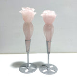 5 Pieces Rose Quartz Chevron Amethyst Flower Carving With Stand - Wholesale Crystals