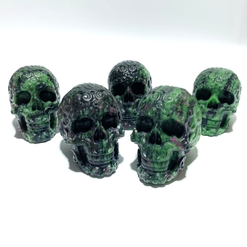 5 Pieces Ruby Zoisite Skull Carving - Wholesale Crystals