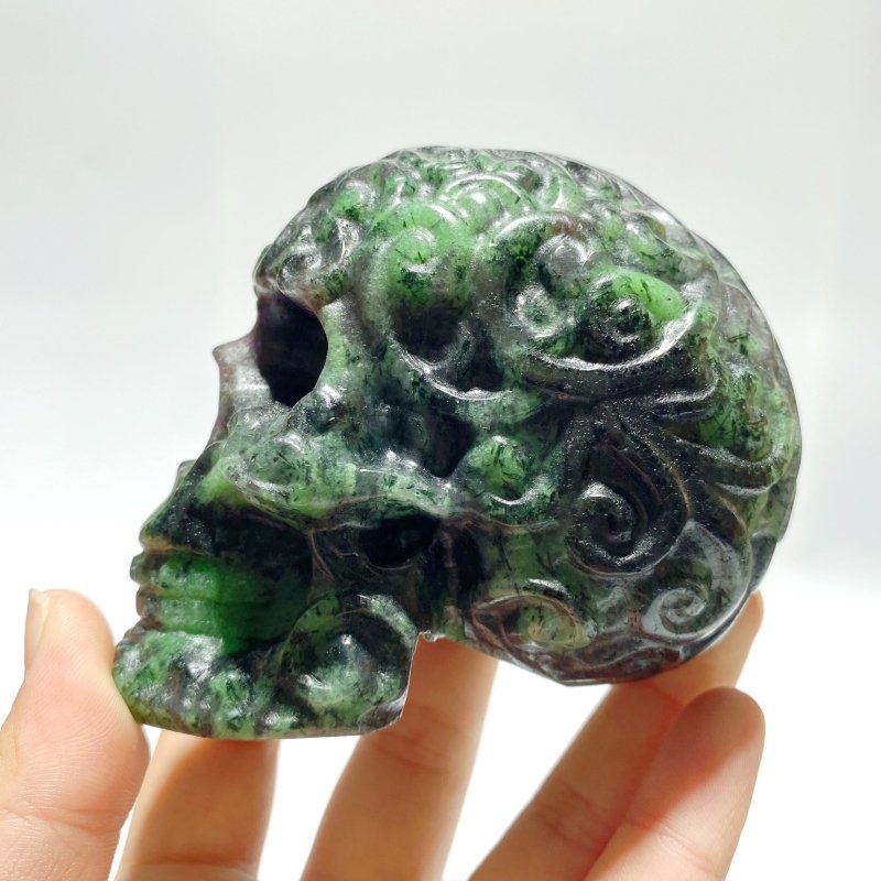 5 Pieces Ruby Zoisite Skull Carving - Wholesale Crystals