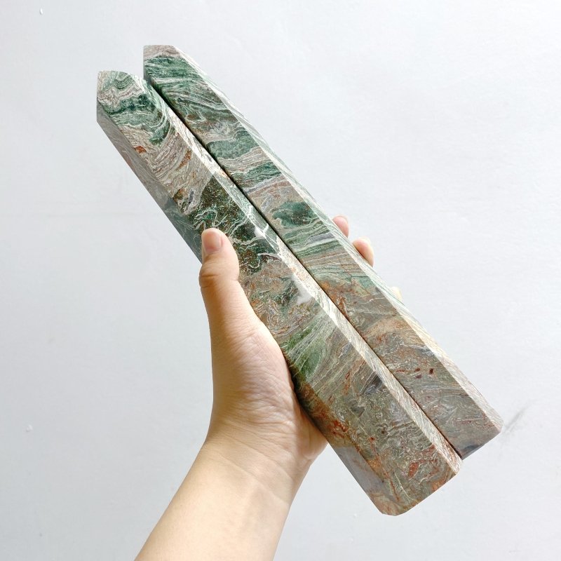 5 Pieces Tall Green Stripe Jasper Point 4 -Wholesale Crystals