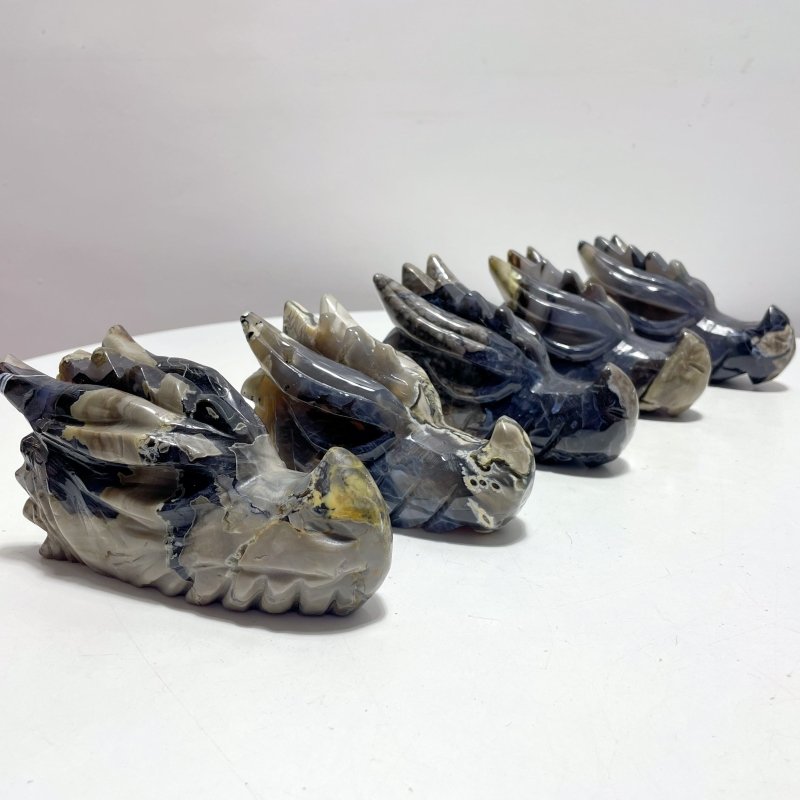 5 Pieces Volcanic Agate Dragon Head Carving(UV - Reactive) - Wholesale Crystals