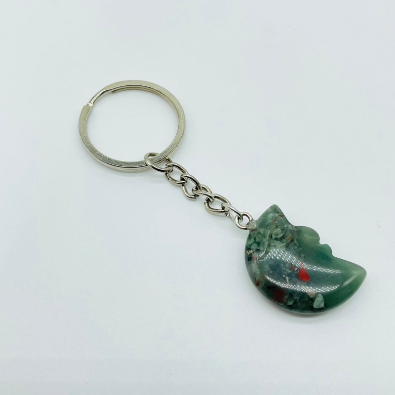 5 Types Moon Face Crystal Keychain Carving Wholesale Clear Quartz Black Obsidian -Wholesale Crystals