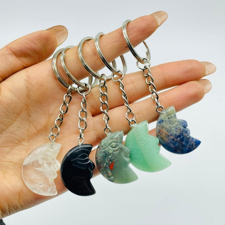 5 Types Moon Face Crystal Keychain Carving Wholesale Clear Quartz Black Obsidian -Wholesale Crystals
