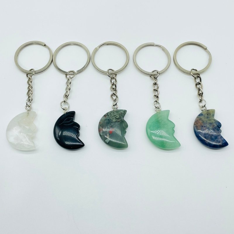 5 Types Moon Face Crystal Keychain Carving Wholesale Clear Quartz Black Obsidian -Wholesale Crystals