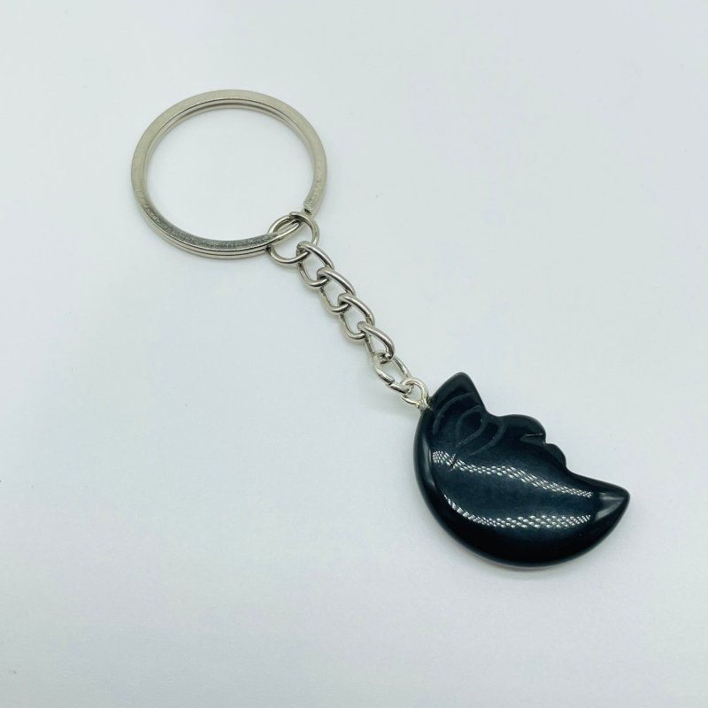 5 Types Moon Face Crystal Keychain Carving Wholesale Clear Quartz Black Obsidian -Wholesale Crystals
