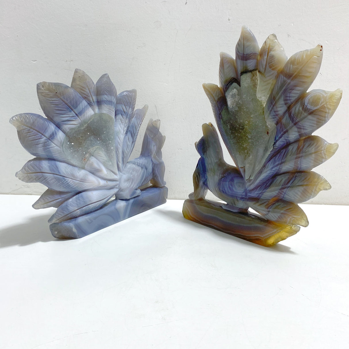 2 Pieces Geode Agate Druzy Nine-tailed Fox Carving #18