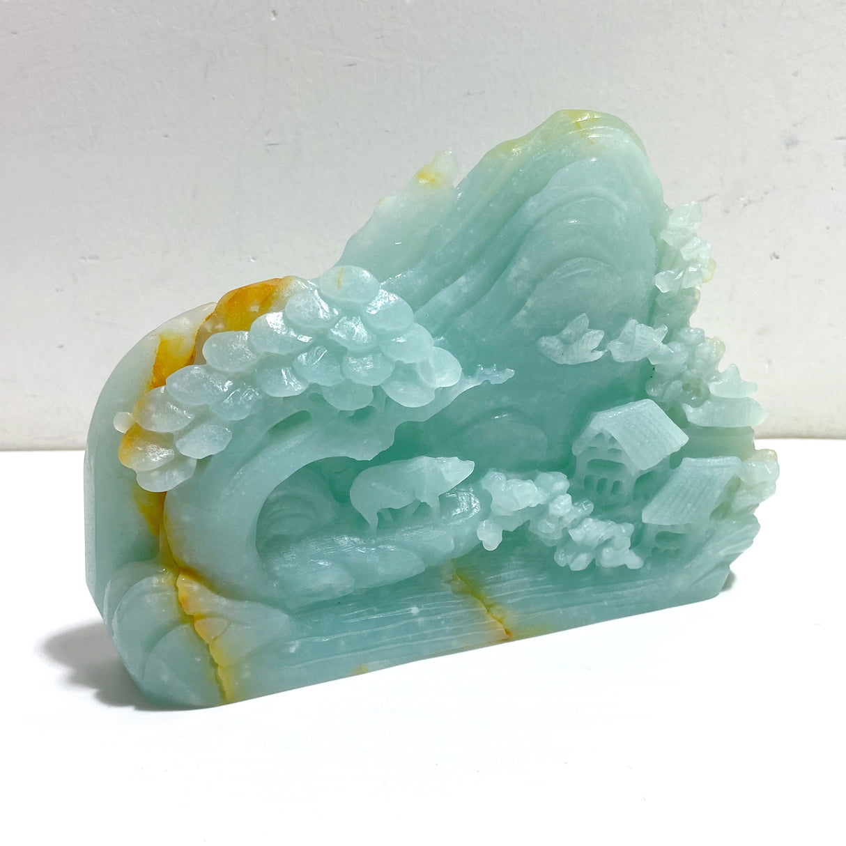 2 Pieces Beautiful Caribbean Calcite Landscape Pavilion Carving #10