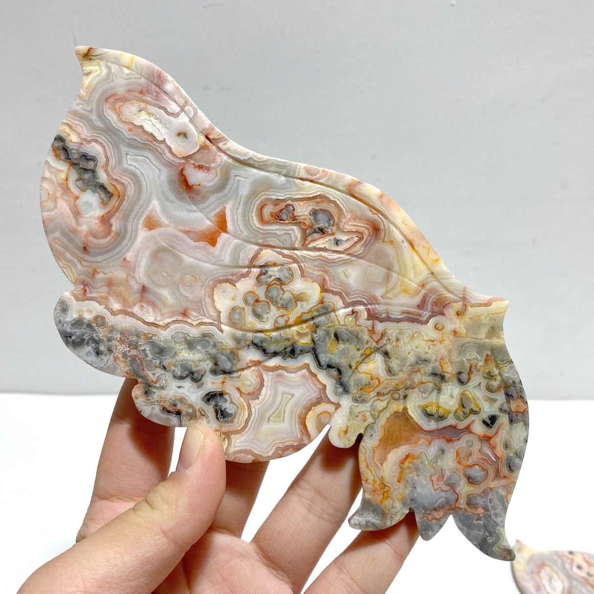 Morocco Agate Butterfly Wing Carving With Stand
