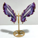 Unique Purple Sakura Flower Agate Butterfly Wing Carving With Stand