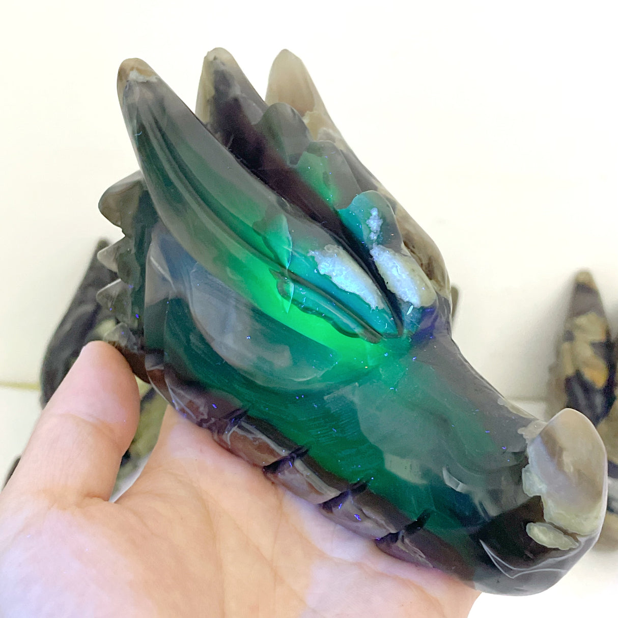 10 Pieces Volcanic Agate Dragon Head Carving Closeout(UV-Reactive)