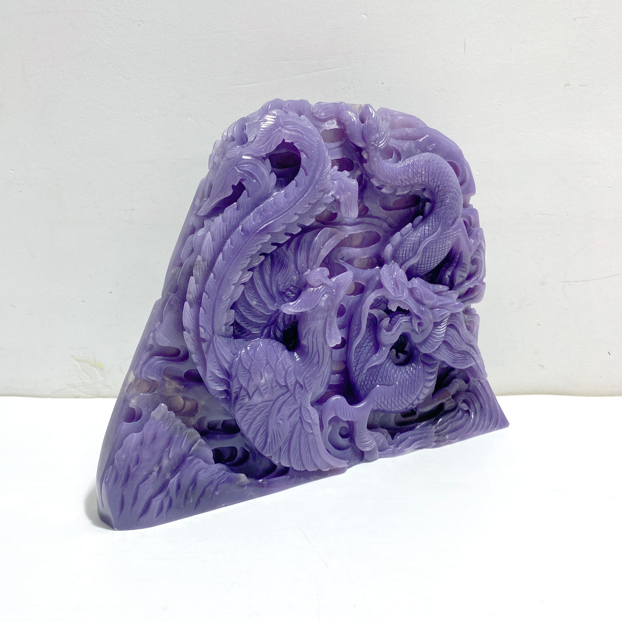 Unique Purple Jade Chinese Dragon&Phoenix Carving