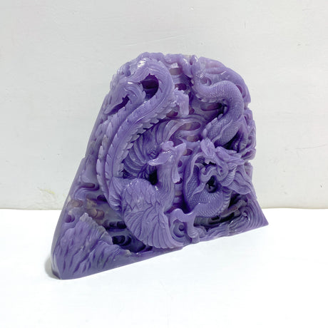 Unique Purple Jade Chinese Dragon&Phoenix Carving